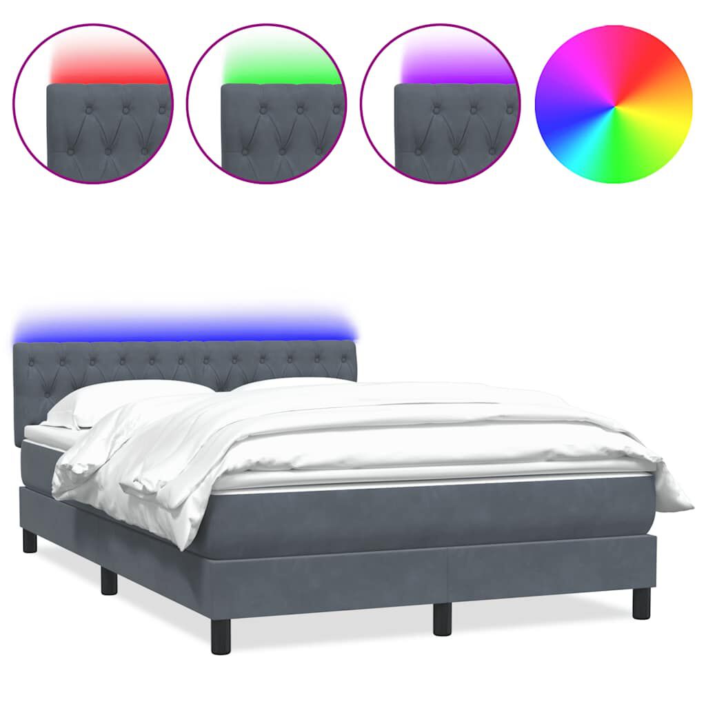 vidaXL Κρεβάτι Boxspring με Στρώμα Σκούρο Γκρι 140x210 εκ. Βελούδινο