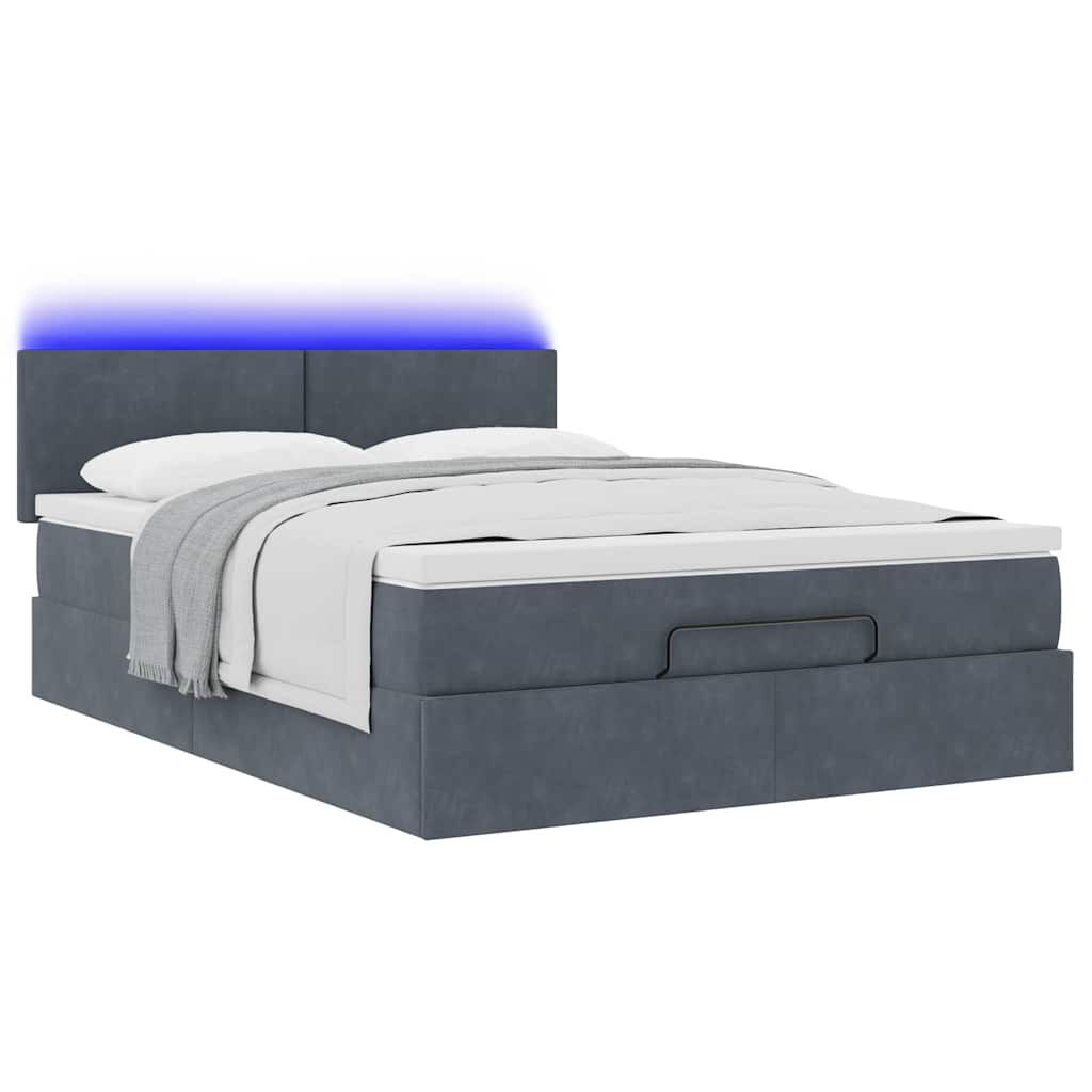 vidaXL Οθωμανικό κρεβάτι με στρώμα & LEDs Σκούρο γκρι 140x190cm Velvet