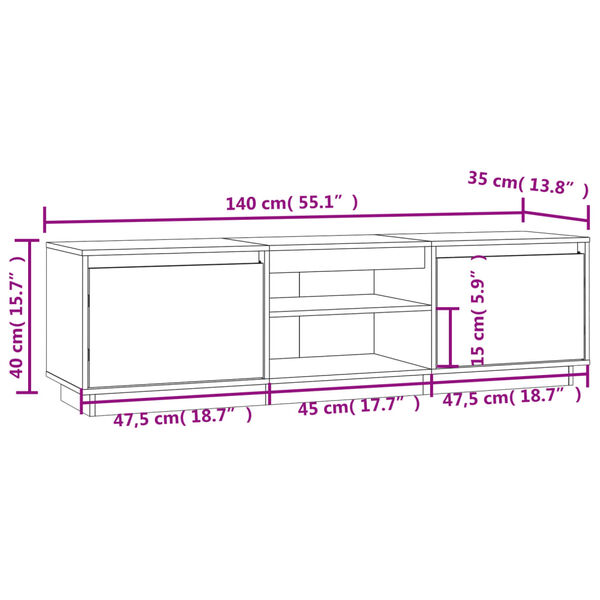 vidaXL Έπιπλο Τηλεόρασης Μαύρο 140 x 35 x 40 εκ. από Μασίφ Ξύλο Πεύκου