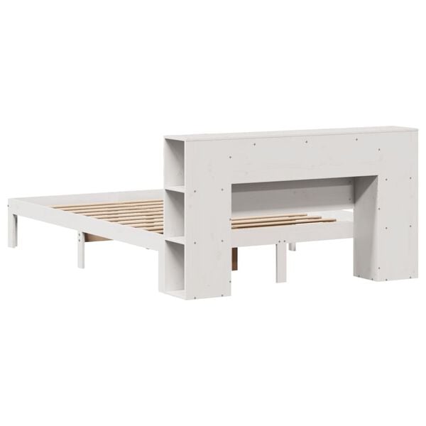 vidaXL Κρεβάτι Βιβλιοθήκη Χωρίς Στρώμα Λευκό 135x190 εκ Μασίφ Πεύκο