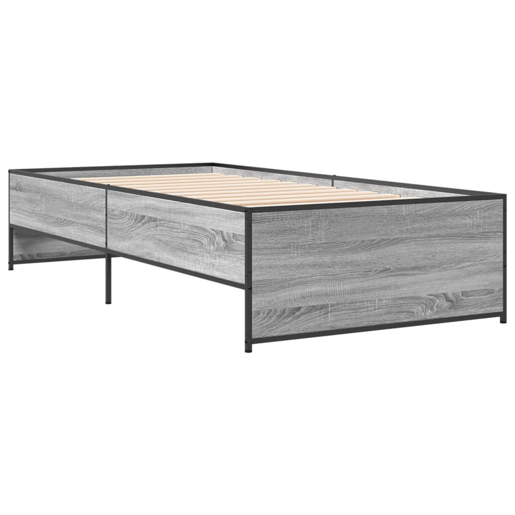 vidaXL Πλαίσιο Κρεβατιού Γκρι Sonoma 75x190 εκ. Επεξ. Ξύλο & Μέταλλο