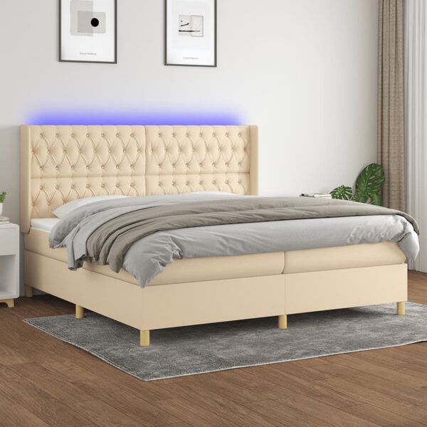 vidaXL &Kappa;&rho;&epsilon;&beta;ά&tau;&iota; Boxspring &mu;&epsilon; &Sigma;&tau;&rho;ώ&mu;&alpha; & LED &Kappa;&rho;&epsilon;&mu; 200x200 &epsilon;&kappa;. &Upsilon;&phi;&alpha;&sigma;&mu;ά&tau;&iota;&nu;&omicron;