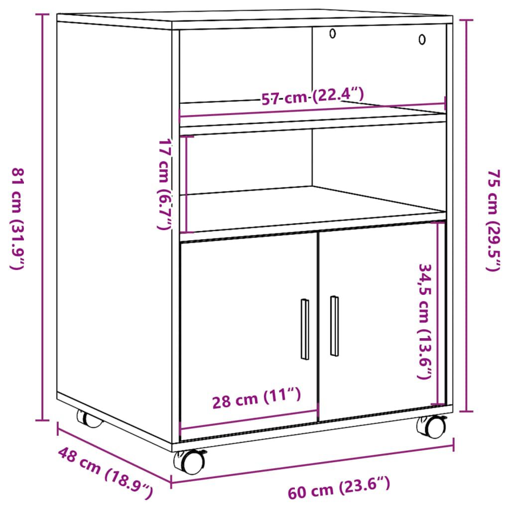 vidaXL Ντουλάπι Τροχήλατο Λευκό 60 x 48 x 81 εκ. από Επεξ. Ξύλο