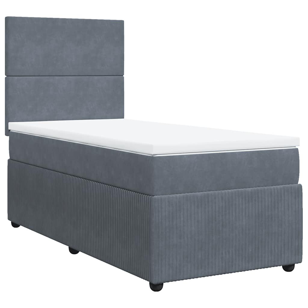 vidaXL Κρεβάτι Boxspring με Στρώμα Σκούρο Γκρι 90x190 εκ. Βελούδινο