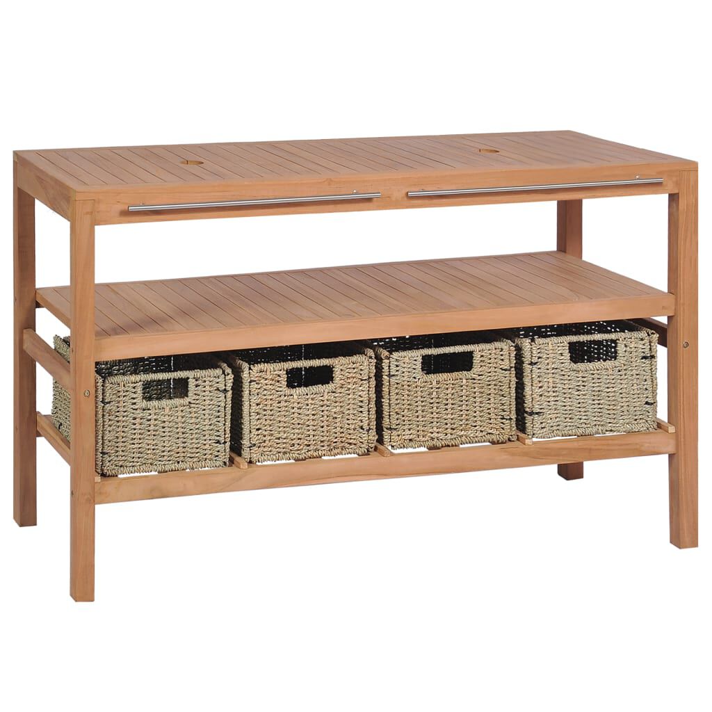 vidaXL Έπιπλο Μπάνιου 132x45x75 εκ. από Μασίφ Ξύλο Teak με 4 Καλάθια