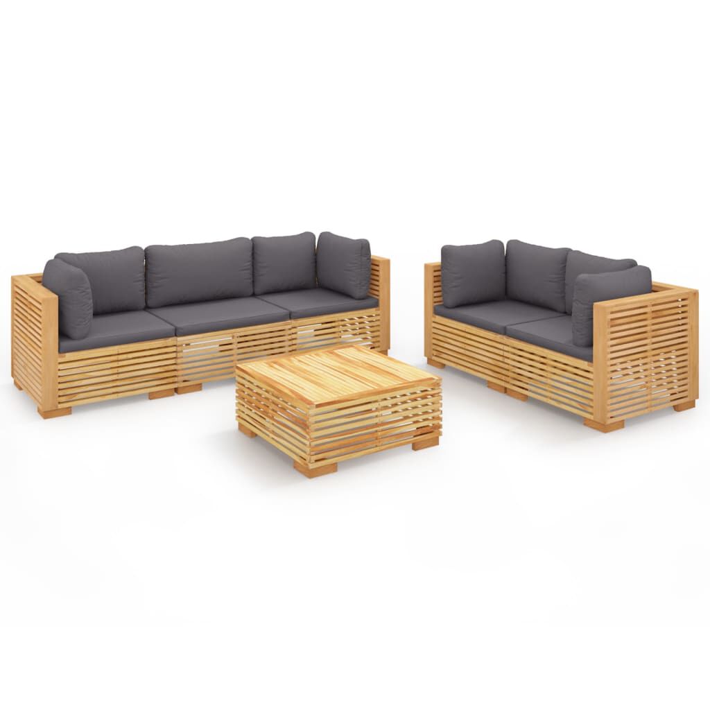 vidaXL Σαλόνι Κήπου Σετ 6 Τεμαχίων από Μασίφ Ξύλο Teak με Μαξιλάρια
