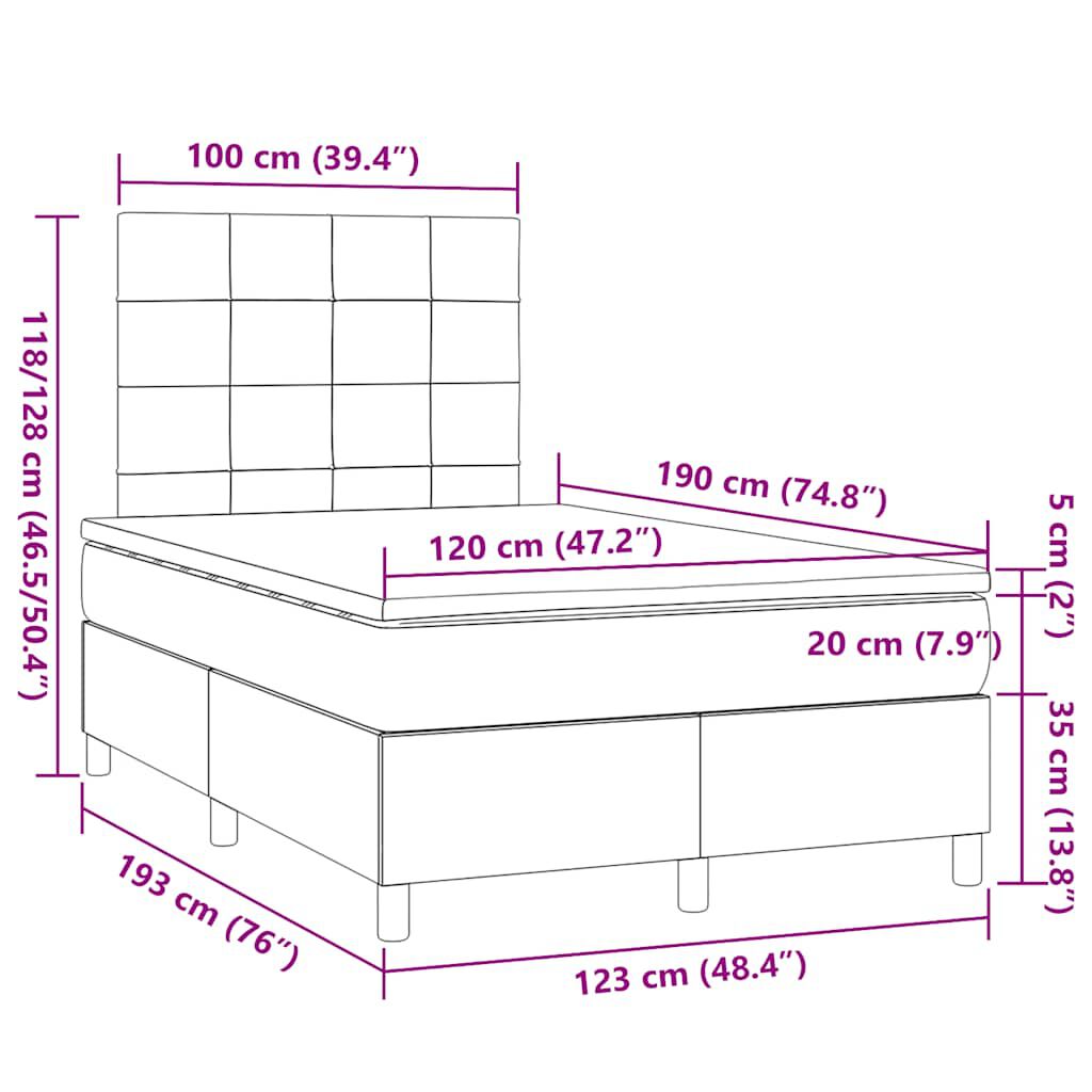 vidaXL Κρεβάτι Boxspring με Στρώμα & LED Μαύρο 120x190 εκ. Υφασμάτινο