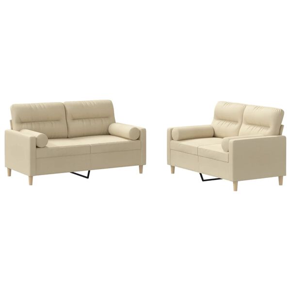 vidaXL Σετ Σαλονιού 2 Τεμαχίων Κρεμ Υφασμάτινο με Μαξιλάρια