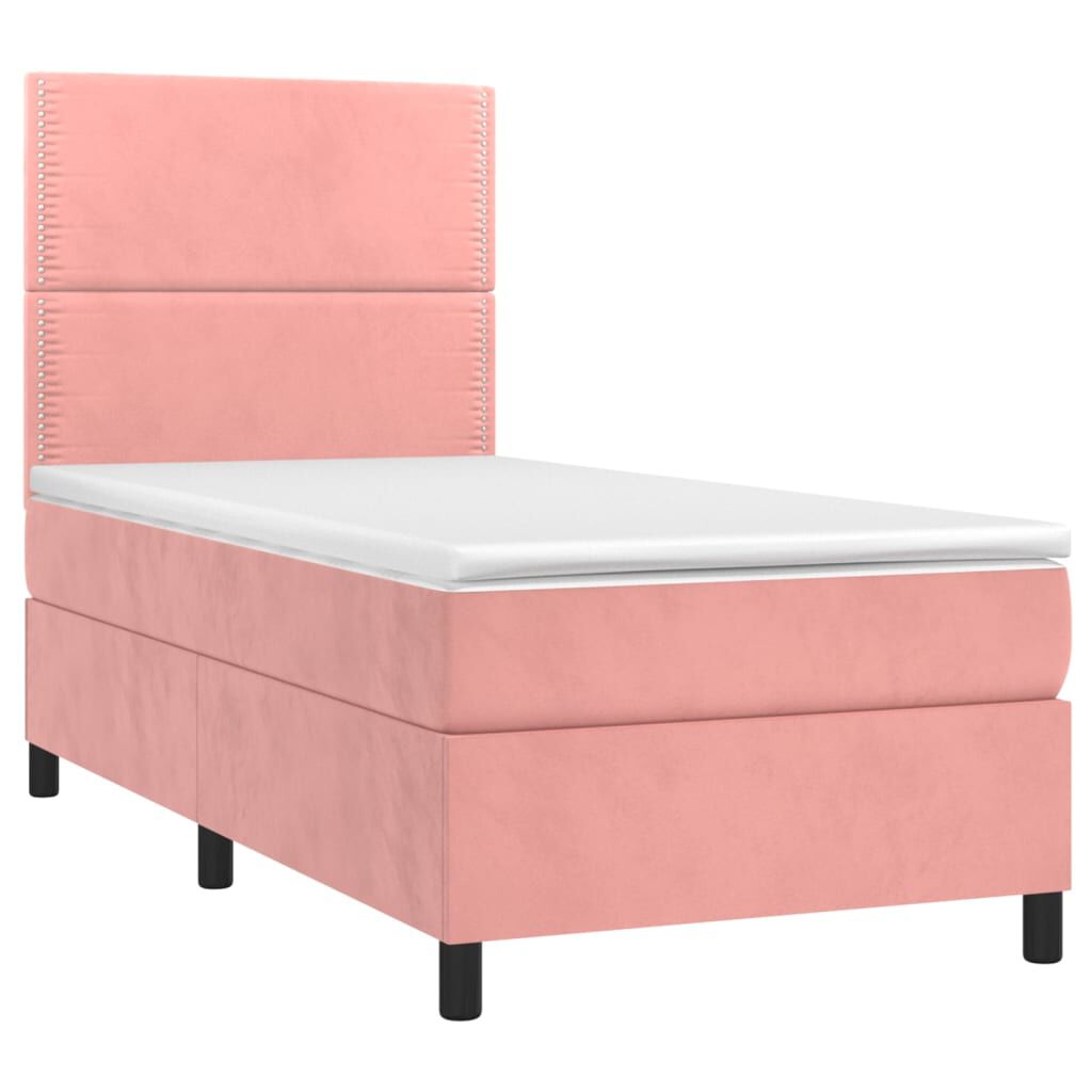 vidaXL Κρεβάτι Boxspring με Στρώμα & LED Ροζ 100x200 εκ. Βελούδινο