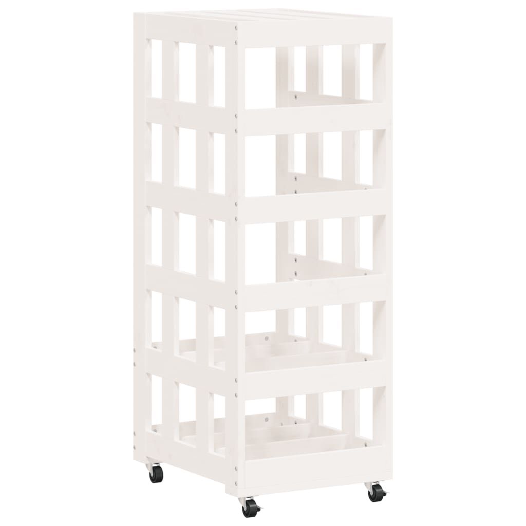 vidaXL Ξυλοθήκη με Τροχούς Λευκή 40x49x110 εκ. από Μασίφ Ξύλο Πεύκου