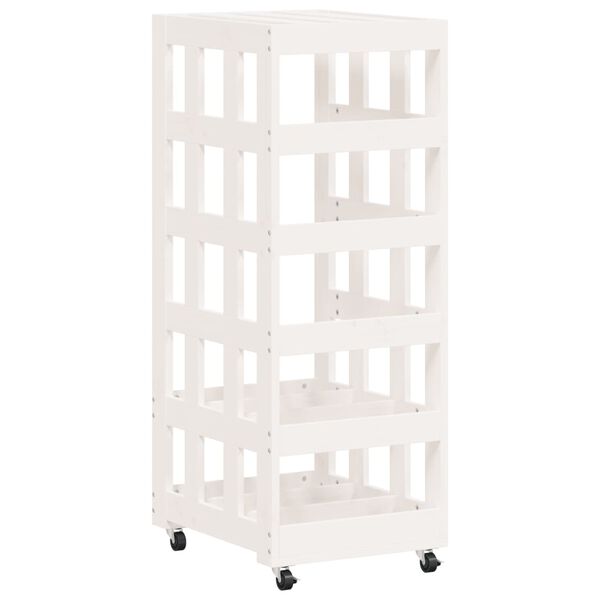 vidaXL Ξυλοθήκη με Τροχούς Λευκή 40x49x110 εκ. από Μασίφ Ξύλο Πεύκου
