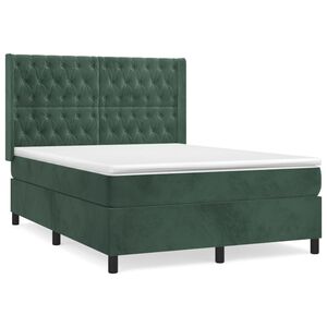 vidaXL Κρεβάτι Boxspring με Στρώμα Σκούρο Πράσινο 140x190εκ. Βελούδινο