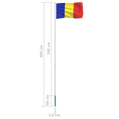 vidaXL Σημαία Ρουμανίας 4 μ. με Ιστό Αλουμινίου