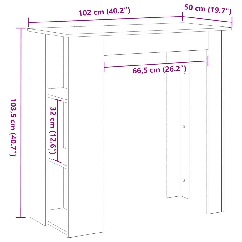 vidaXL Τραπέζι μπαρ με ράφι - Μαύρη βελανιδιά, 102x50x103.5 εκ, Κατασκευασμένο από μηχανικά ξύλα