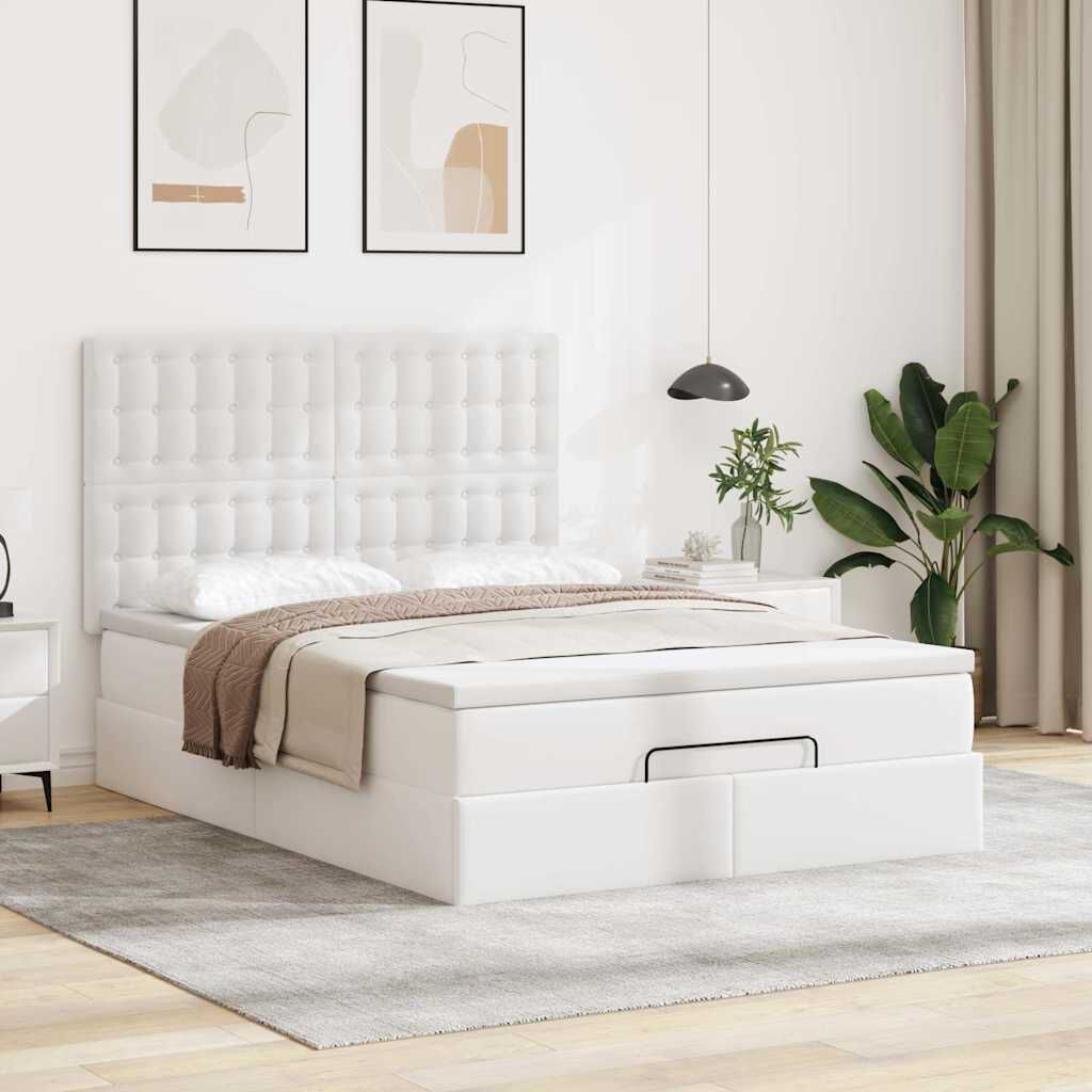 vidaXL Οθωμανικό κρεβάτι με στρώμα Λευκό 140x200cm Faux Leather