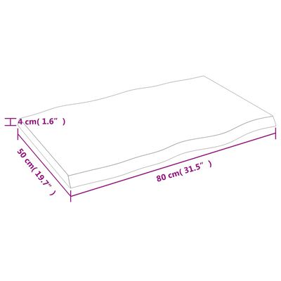 vidaXL Επιφ Τραπεζιού Αν Καφέ 80x50x(2-4)εκ. Ακατέργ. Μασίφ Ξύλο Δρυός