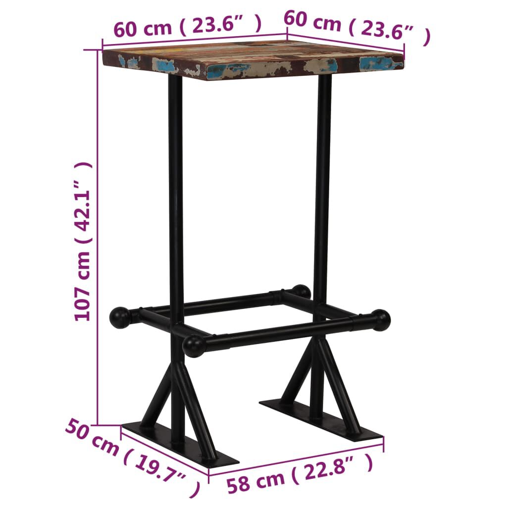 vidaXL Τραπέζι Μπαρ Πολύχρωμο 60x60x107 εκ. Μασίφ Ανακυκλωμένο Ξύλο