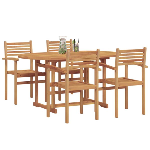 vidaXL Σέτ φαγητού για κήπο 5 pcs Καστανό Μασίφ ξύλο teak