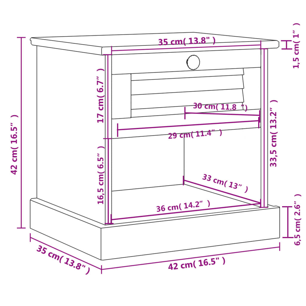 vidaXL Κομοδίνο VIGO Λευκό 42 x 35 x 42 εκ. από Μασίφ Ξύλο Πεύκου