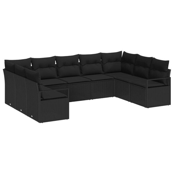 vidaXL Σετ Καναπέ Κήπου 9 pcs Μαύρο Πολυ rattan, βαμμένο ατσάλι