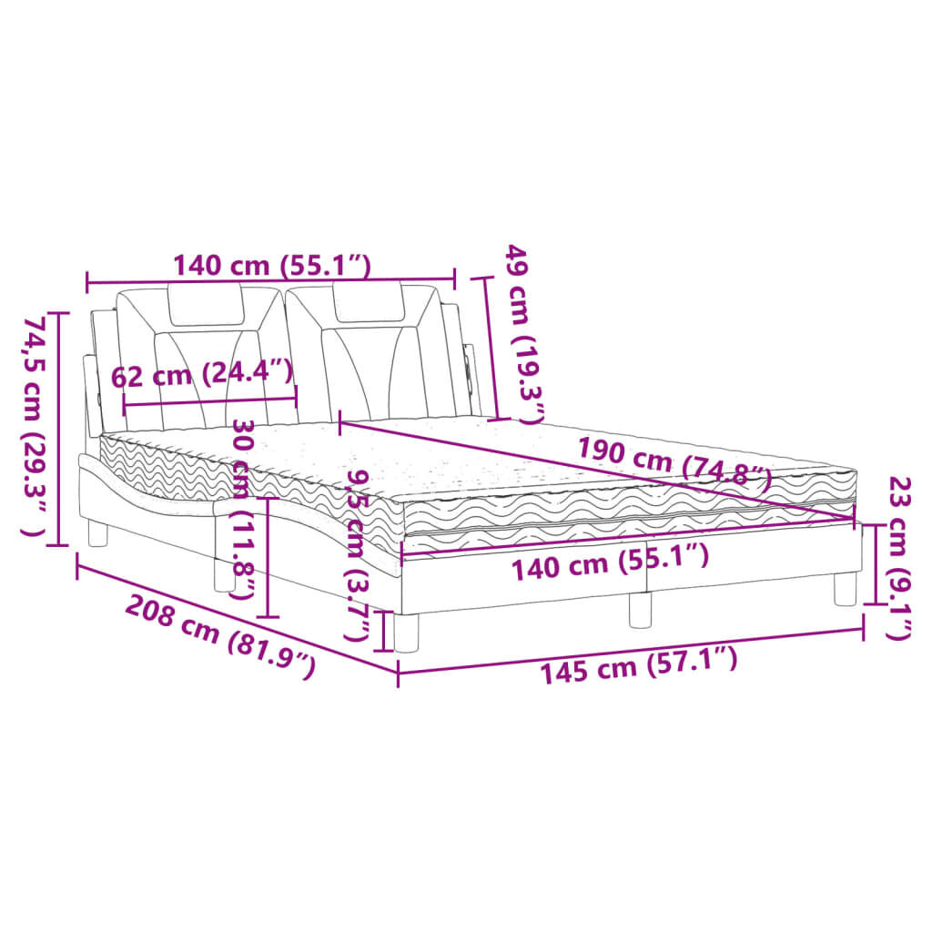 vidaXL Κρεβάτι με Στρώμα Λευκό 140x190εκ.από Συνθετικό Δέρμα