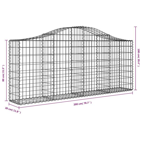 vidaXL Συρματοκιβώτια Τοξωτά 12 τεμ. 200x30x80/100 εκ. Γαλβαν. Ατσάλι