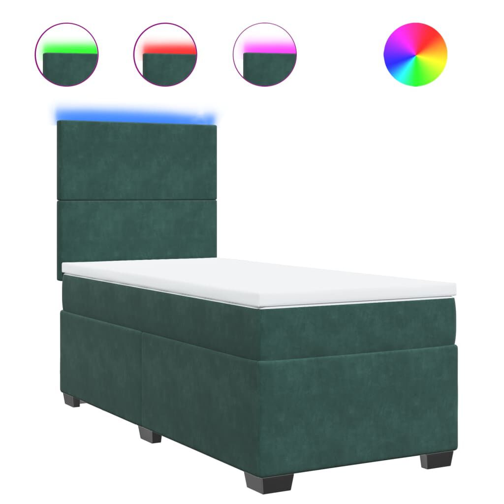 vidaXL Κρεβάτι Boxspring με Στρώμα Σκούρο Πράσινο 90x200 εκ. Βελούδινο