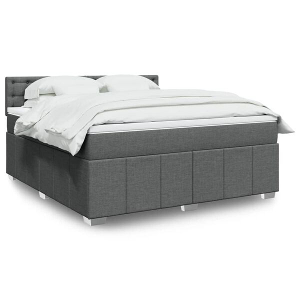 vidaXL Κρεβάτι Boxspring με Στρώμα Σκούρο Γκρι 180x200 εκ Υφασμάτιν
