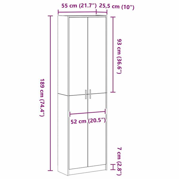 vidaXL Ντουλάπι Παλαιό ξύλο 55 x 25 x 189 εκ. Επεξεργασμένο ξύλο