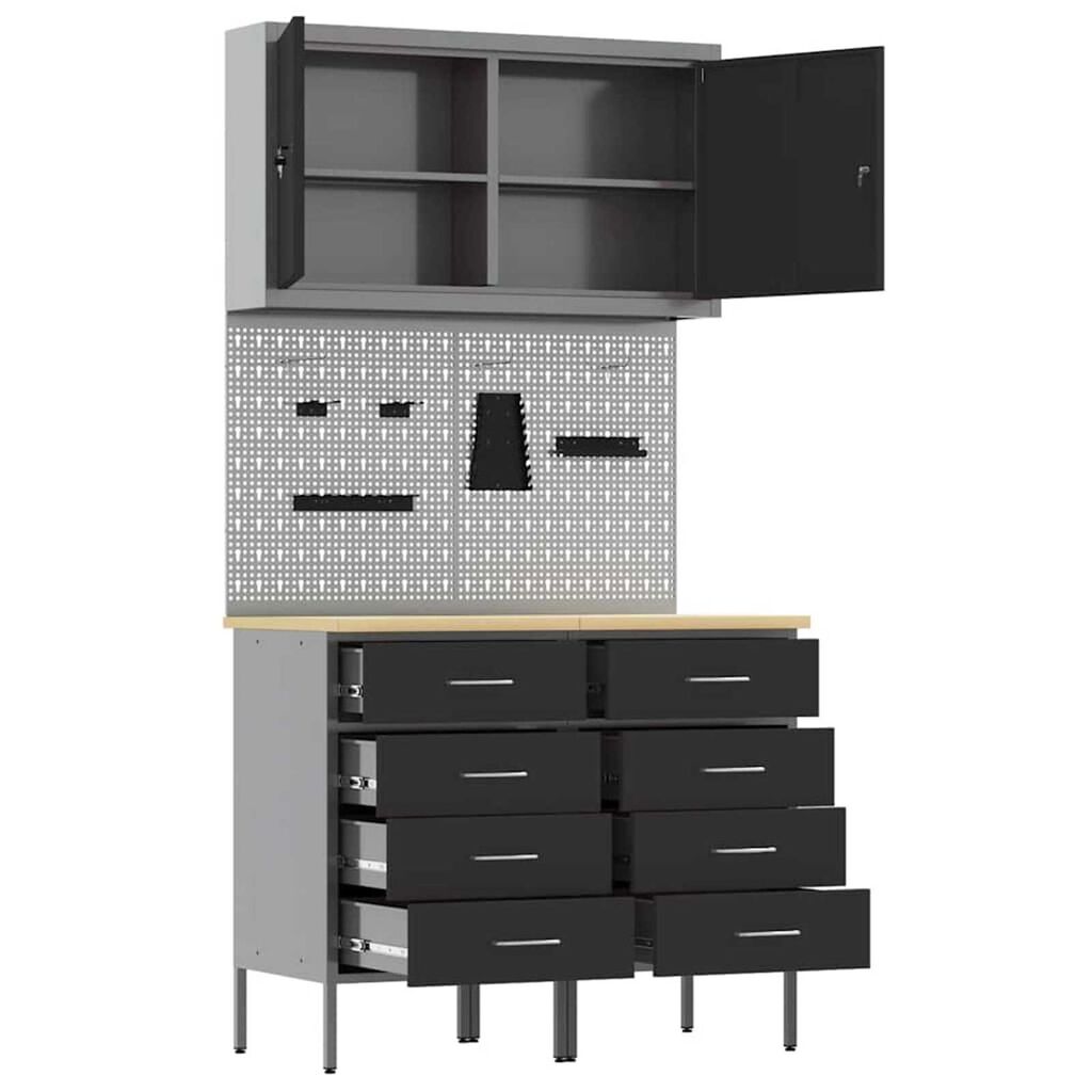 vidaXL Πάγκος εργασίας με συρτάρι 5 pcs Μαύρο 100 x 55 x 200 εκ Ατσάλι