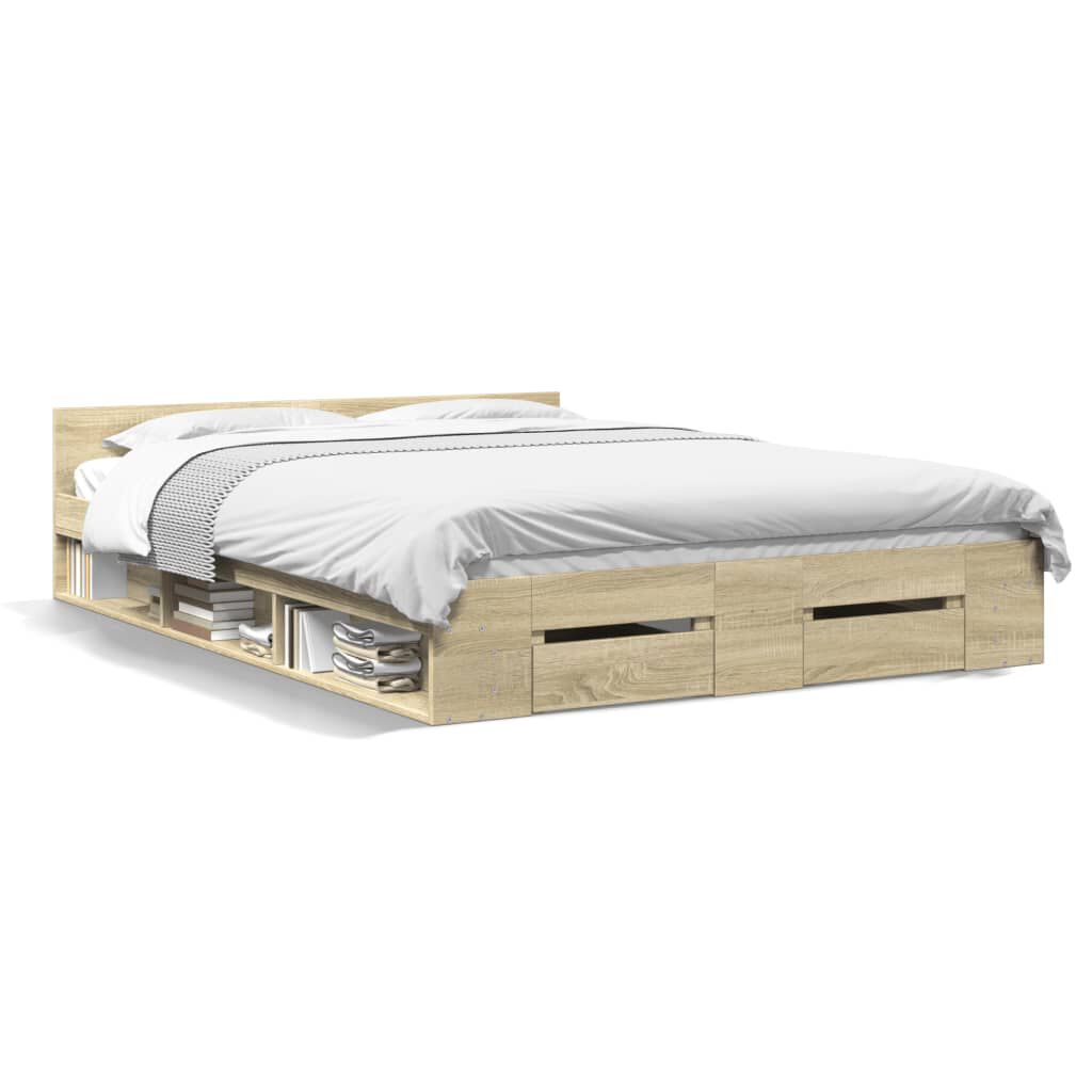 vidaXL Πλαίσιο Κρεβατιού με συρτάρια Sonoma Δρυς 140x200εκ. Επεξ. Ξύλο