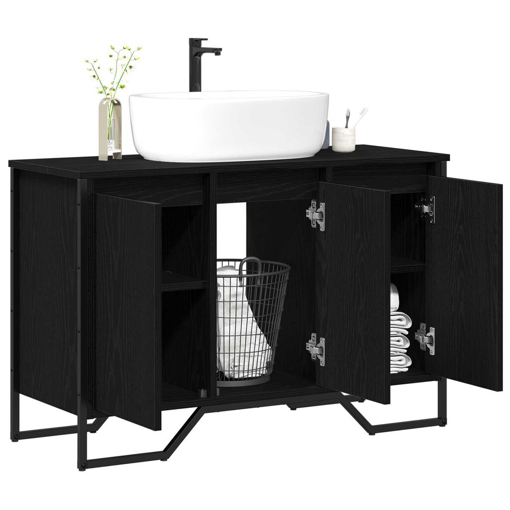 vidaXL Ντουλάπι Νιπτήρα Μαύρη Δρυς 91x35x60 cm Επεξεργασμένο Ξύλο