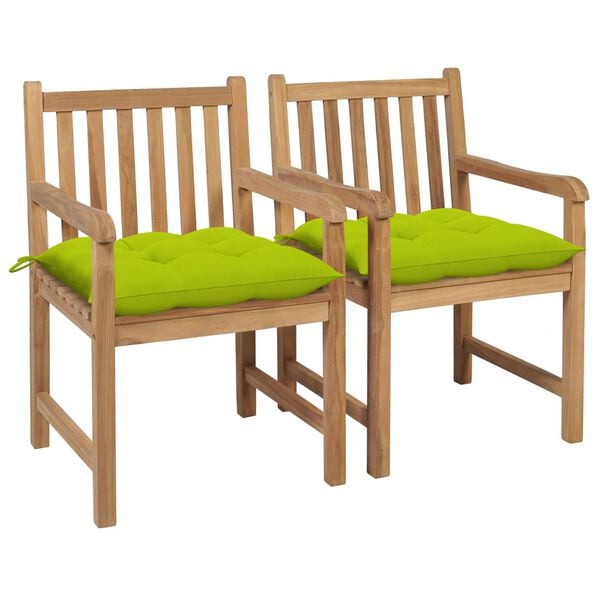 vidaXL Καρέκλες Κήπου 2 τεμ. από Ξύλο Teak με Φωτ. Πράσινα Μαξιλάρια