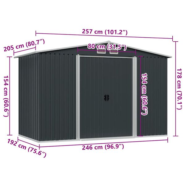 vidaXL Αποθήκη Κήπου Ανθρακί 257 x 205 x 178 εκ. Ατσάλινη