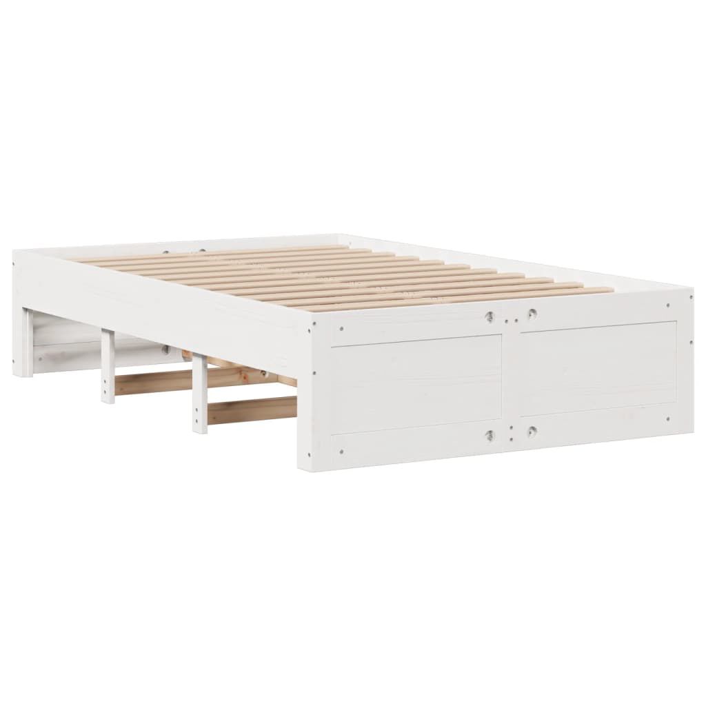 vidaXL Κρεβάτι Βιβλιοθήκη Χωρίς Στρώμα Λευκό 135x190 εκ Μασίφ Πεύκο