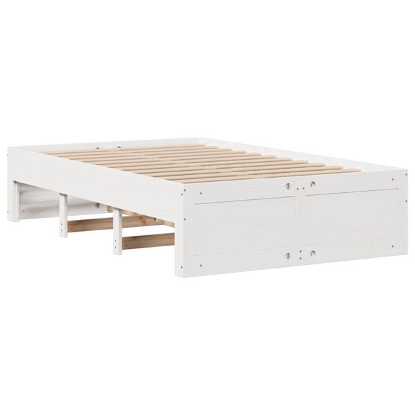 vidaXL Κρεβάτι Βιβλιοθήκη Χωρίς Στρώμα Λευκό 135x190 εκ Μασίφ Πεύκο