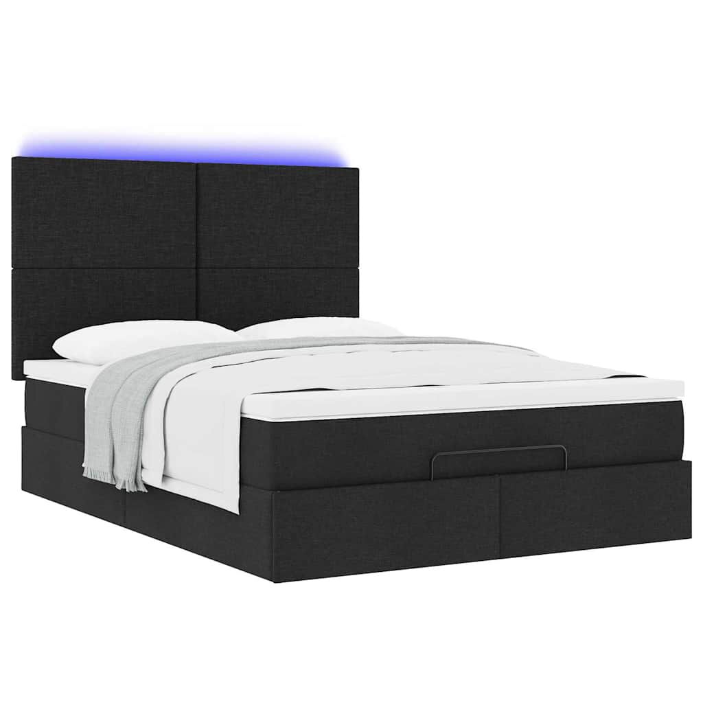 vidaXL Οθωμανικό κρεβάτι με στρώμα & LEDs Μαύρο 140x190 cm Ύφασμα