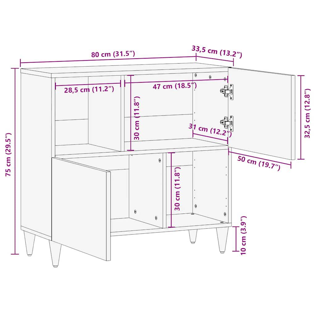 vidaXL Sideboard 80x33,5x75 cm μασίφ ξύλο Mango
