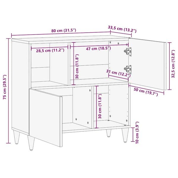 vidaXL Sideboard 80x33,5x75 cm μασίφ ξύλο Mango