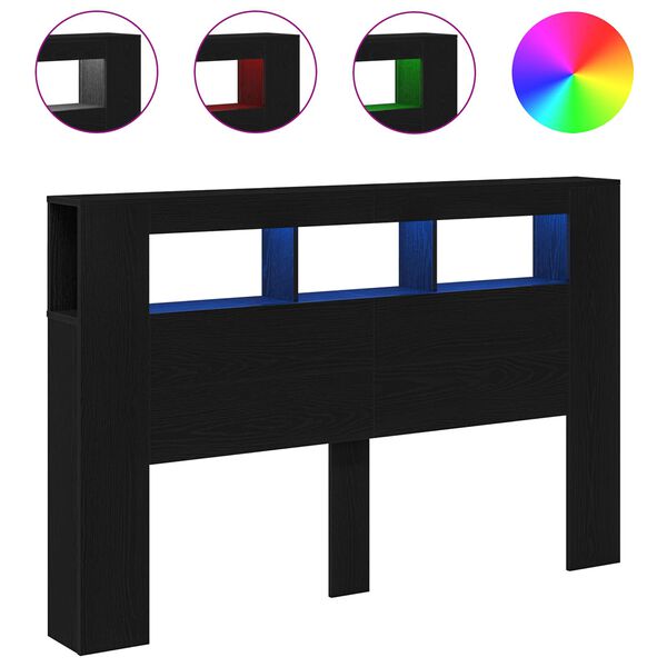 vidaXL LED κεφαλάρι με ράφι Μαύρη δρυς 160 x 18.5 x 103.5 εκ