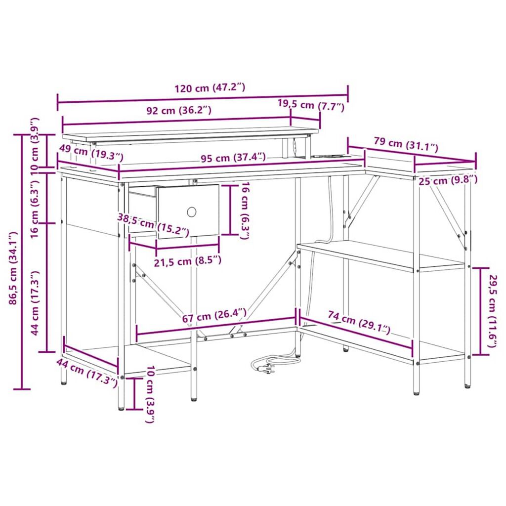 vidaXL Γραφείο Μαύρη δρυς 120 x 79 x 86.5 εκ. Επεξεργασμένο ξύλο