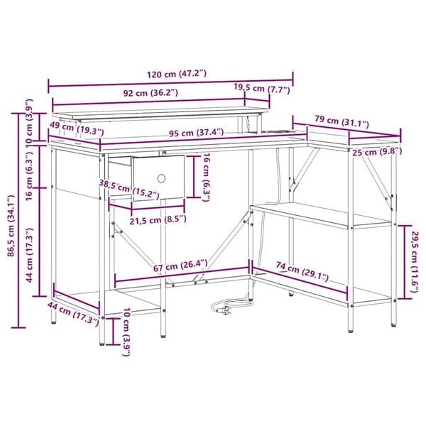 vidaXL Γραφείο Μαύρη δρυς 120 x 79 x 86.5 εκ. Επεξεργασμένο ξύλο
