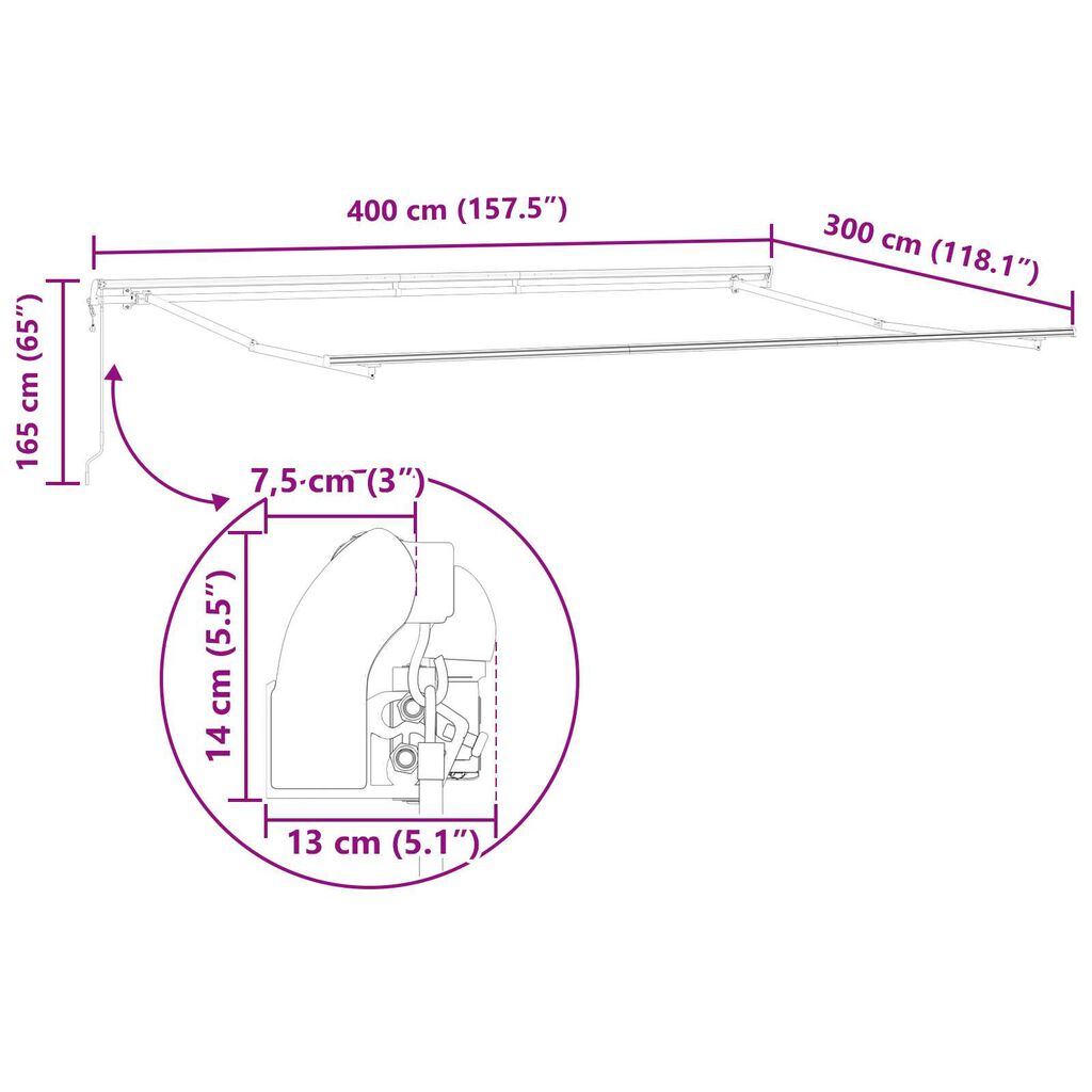 vidaXL Ανασυρόμενη Αυτόματη Τέντα Ριγέ 400x300 εκ.