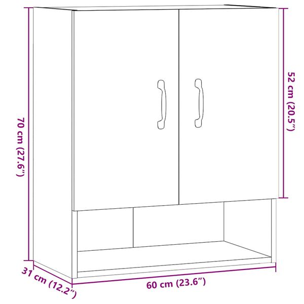 vidaXL Ντουλάπι Τοίχου τεχνίτης Δρυς 60x31x70 εκ. Επεξεργασμένο Ξύλο