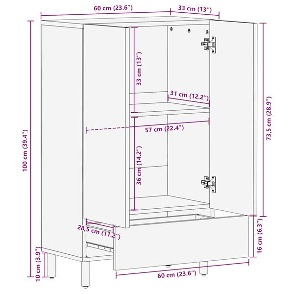 vidaXL Highboard καφέ 60x33x100 cm μασίφ ξύλο Mango