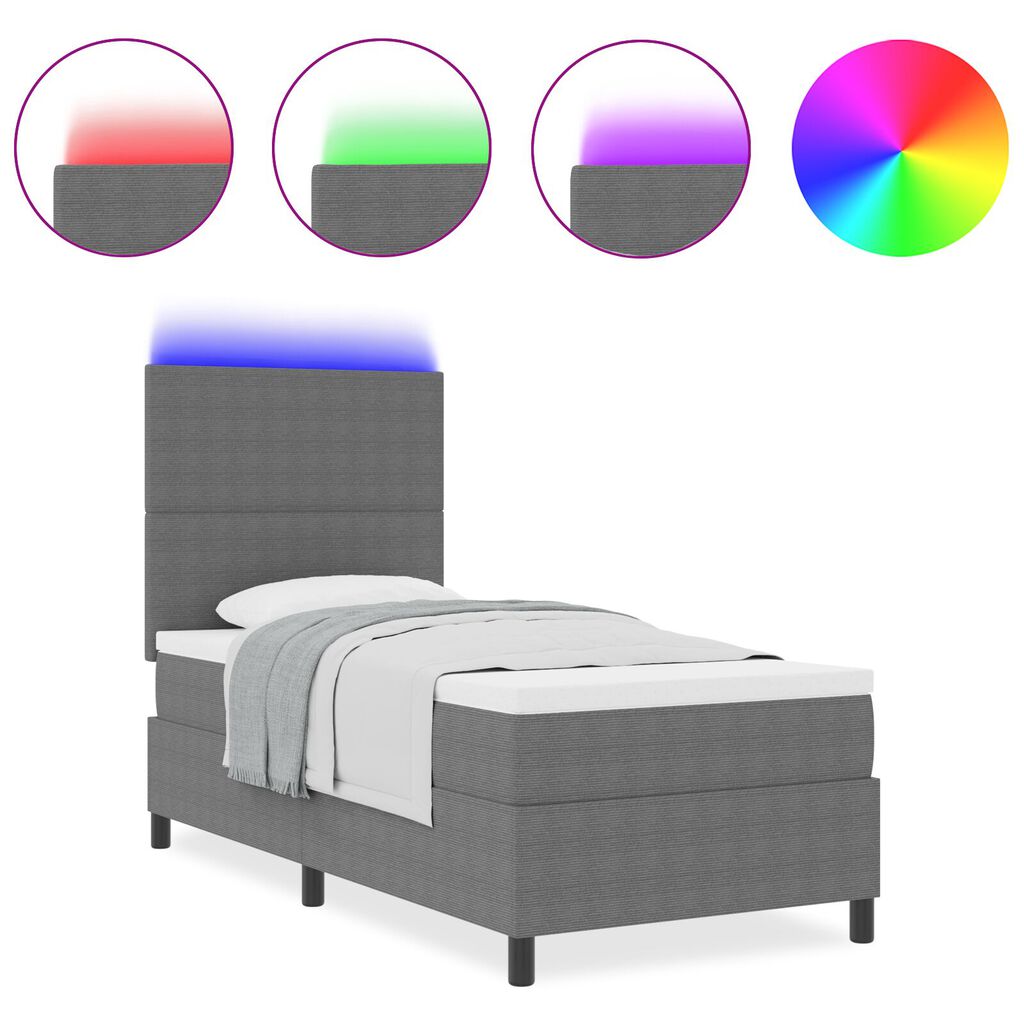 vidaXL Κρεβάτι με Βάση με Στρώμα & LED Γκρι 100x200 εκ. Βελουτέ ύφασμα