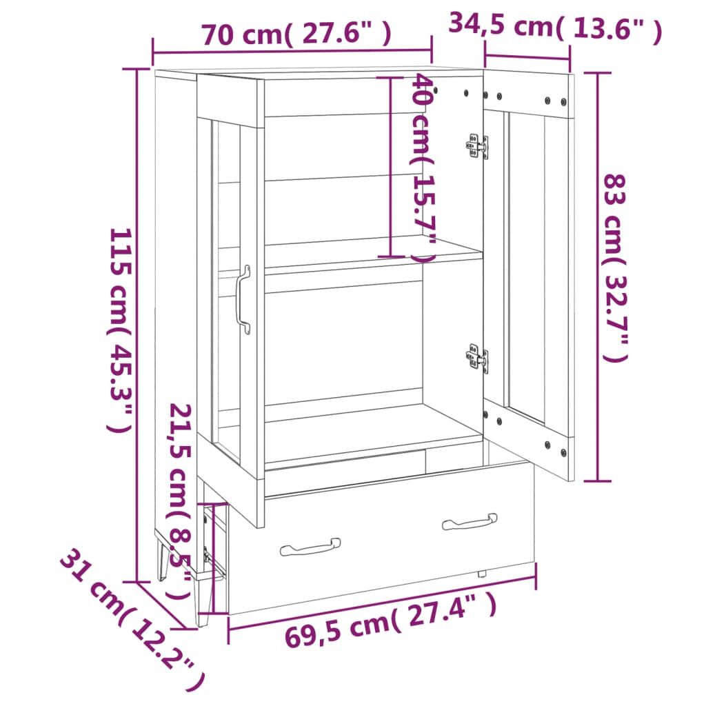 vidaXL Ντουλάπα Καφέ Δρυς 70 x 31 x 115 εκ. από Επεξεργασμένο Ξύλο
