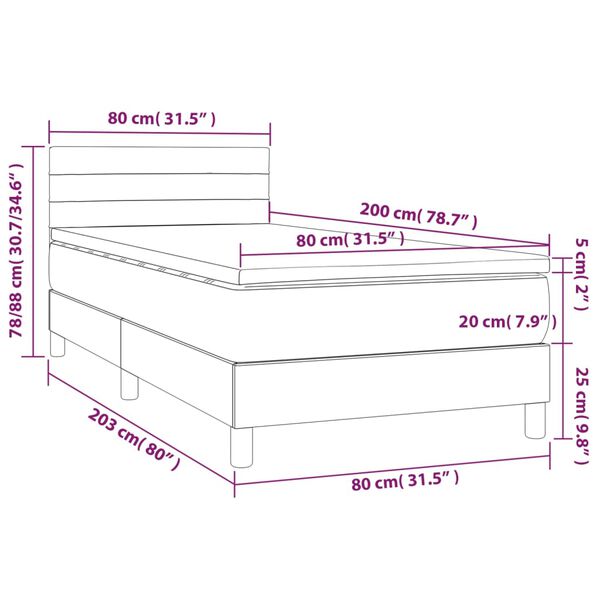 vidaXL Κρεβάτι Boxspring με Στρώμα Σκούρο Καφέ 80x200 εκ. Υφασμάτινο