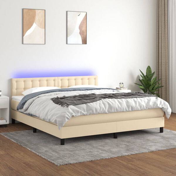 vidaXL &Kappa;&rho;&epsilon;&beta;ά&tau;&iota; Boxspring &mu;&epsilon; &Sigma;&tau;&rho;ώ&mu;&alpha; & LED &Kappa;&rho;&epsilon;&mu; 180x200 &epsilon;&kappa;. &Upsilon;&phi;&alpha;&sigma;&mu;ά&tau;&iota;&nu;&omicron;