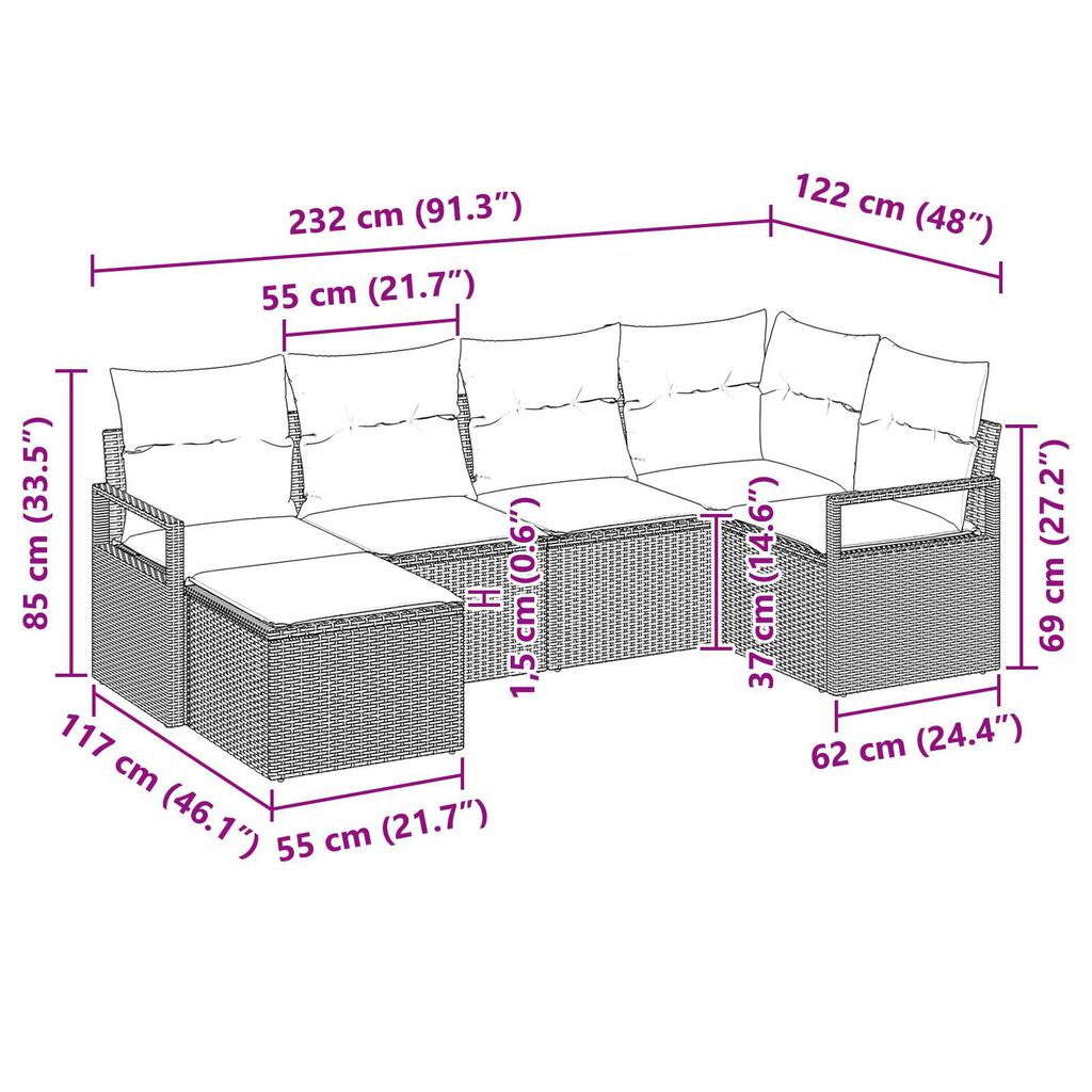vidaXL Σετ Καναπέ Κήπου 6 pcs Καφέ Πολυ ράταν
